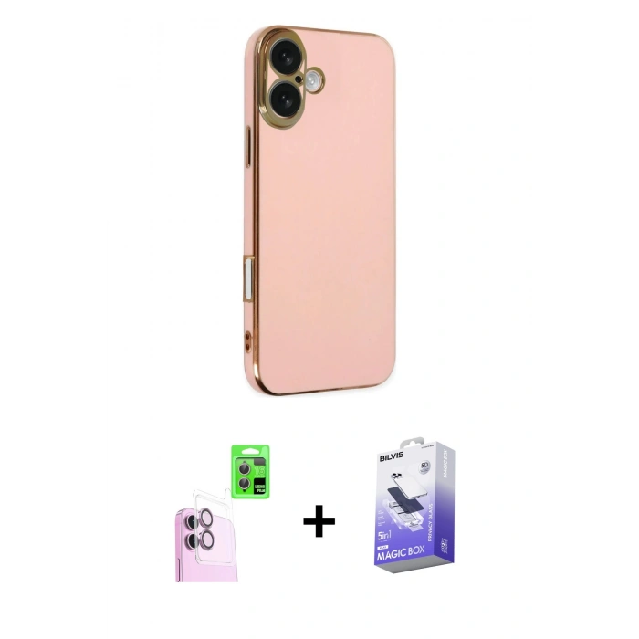 MARSİLYAN™- iPhone 16 Kılıf Yankı Serisi - Siyah Bilvis 5in1 5D Magic Hayalet Cam Ekran Koruyucu + Raze Metal Kamera Lens - PE