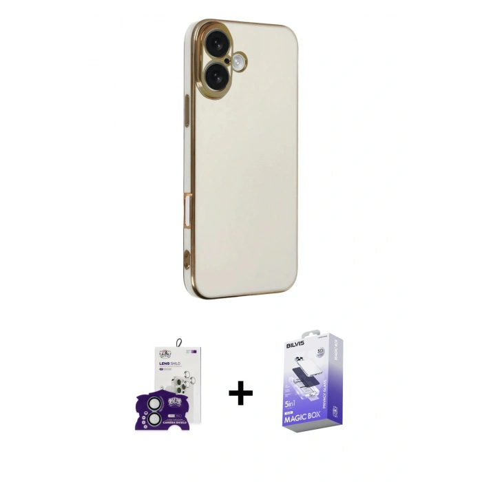 MARSİLYAN™- iPhone 16 Kılıf Yankı Serisi - Siyah Bilvis 5in1 5D Magic Hayalet Cam Ekran Koruyucu + Bilvis Titan Kamera Lens - YL