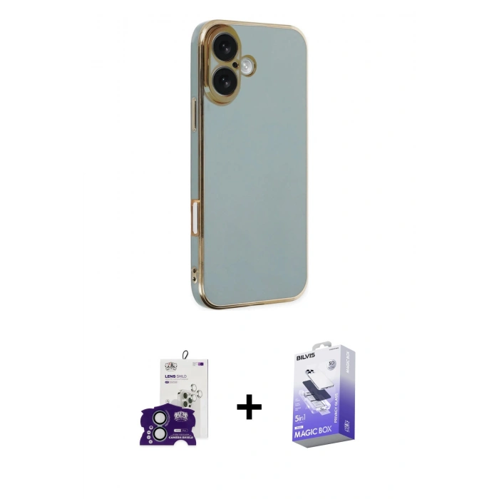 MARSİLYAN™- iPhone 16 Kılıf Yankı Serisi - Siyah Bilvis 5in1 5D Magic Hayalet Cam Ekran Koruyucu + Bilvis Titan Kamera Lens - YL
