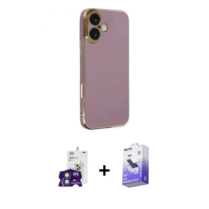MARSİLYAN™- iPhone 16 Kılıf Yankı Serisi - Siyah Bilvis 5in1 5D Magic Hayalet Cam Ekran Koruyucu + Bilvis Titan Kamera Lens - YL