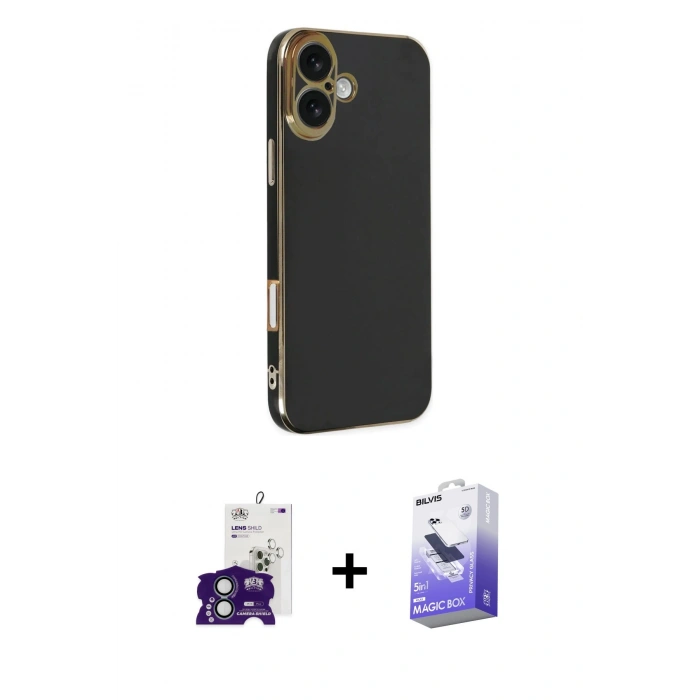 MARSİLYAN™- iPhone 16 Kılıf Yankı Serisi - Siyah Bilvis 5in1 5D Magic Hayalet Cam Ekran Koruyucu + Bilvis Titan Kamera Lens - YL