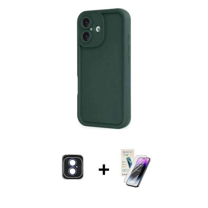 MARSİLYAN™- iPhone 16 Kılıf Yankı Yansıma Özel Seri - Şeffaf Pasifik Cam Ekran Koruyucu + PVD Metal Kamera Lens - MI