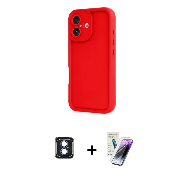 MARSİLYAN™- iPhone 16 Kılıf Yankı Yansıma Özel Seri - Şeffaf Pasifik Cam Ekran Koruyucu + PVD Metal Kamera Lens - MI