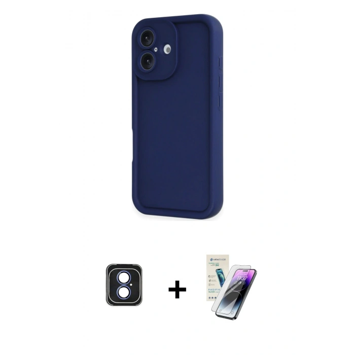 MARSİLYAN™- iPhone 16 Kılıf Yankı Yansıma Özel Seri - Şeffaf Pasifik Cam Ekran Koruyucu + PVD Metal Kamera Lens - MI