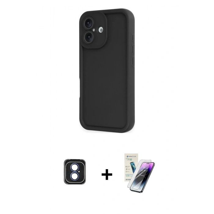 MARSİLYAN™- iPhone 16 Kılıf Yankı Yansıma Özel Seri - Şeffaf Pasifik Cam Ekran Koruyucu + PVD Metal Kamera Lens - MI