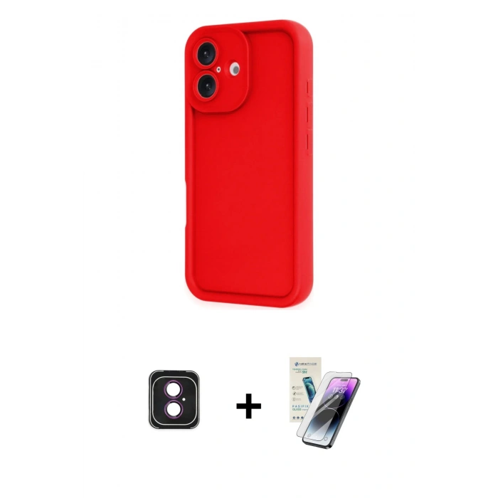 MARSİLYAN™- iPhone 16 Kılıf Yankı Yansıma Özel Seri - Şeffaf Pasifik Cam Ekran Koruyucu + PVD Metal Kamera Lens - PE