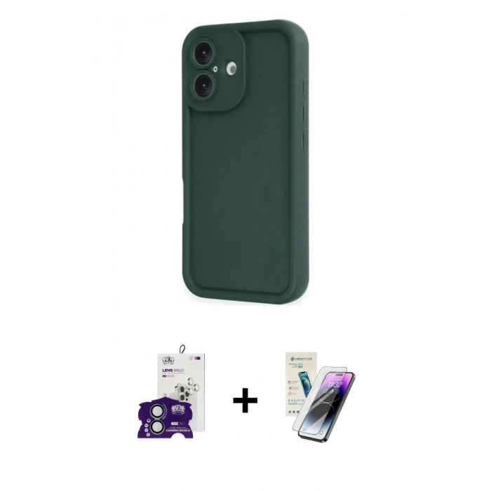 MARSİLYAN™- iPhone 16 Kılıf Yankı Yansıma Özel Seri - Şeffaf Pasifik Cam Ekran Koruyucu + Yeşil Bilvis Titan Kamera Lens
