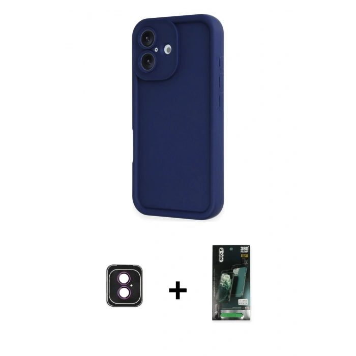 MARSİLYAN™- iPhone 16 Kılıf Yankı Yansıma Özel Seri - Siyah 360 Mat Full Body Arka Koruyucu + PVD Metal Kamera Lens - PE