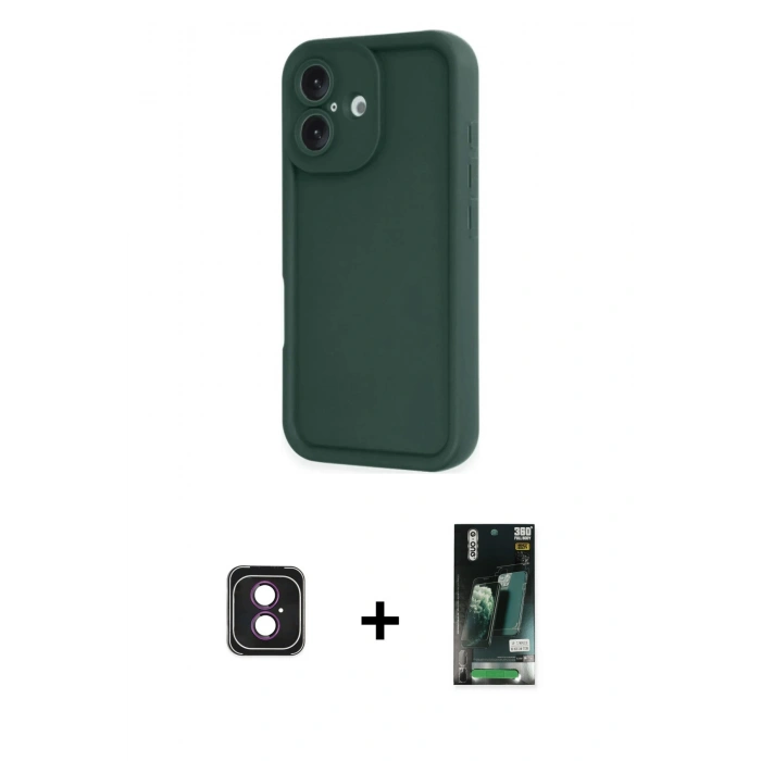 MARSİLYAN™- iPhone 16 Kılıf Yankı Yansıma Özel Seri - Siyah 360 Mat Full Body Arka Koruyucu + PVD Metal Kamera Lens - PE