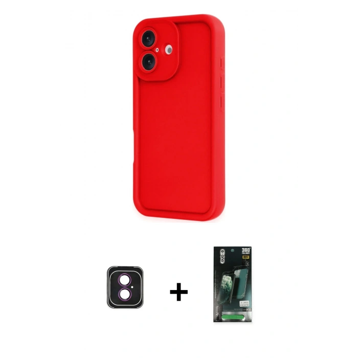 MARSİLYAN™- iPhone 16 Kılıf Yankı Yansıma Özel Seri - Siyah 360 Mat Full Body Arka Koruyucu + PVD Metal Kamera Lens - PE