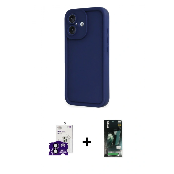 MARSİLYAN™- iPhone 16 Kılıf Yankı Yansıma Özel Seri - Siyah 360 Mat Full Body Arka Koruyucu + Bilvis Titan Kamera Lens - SH