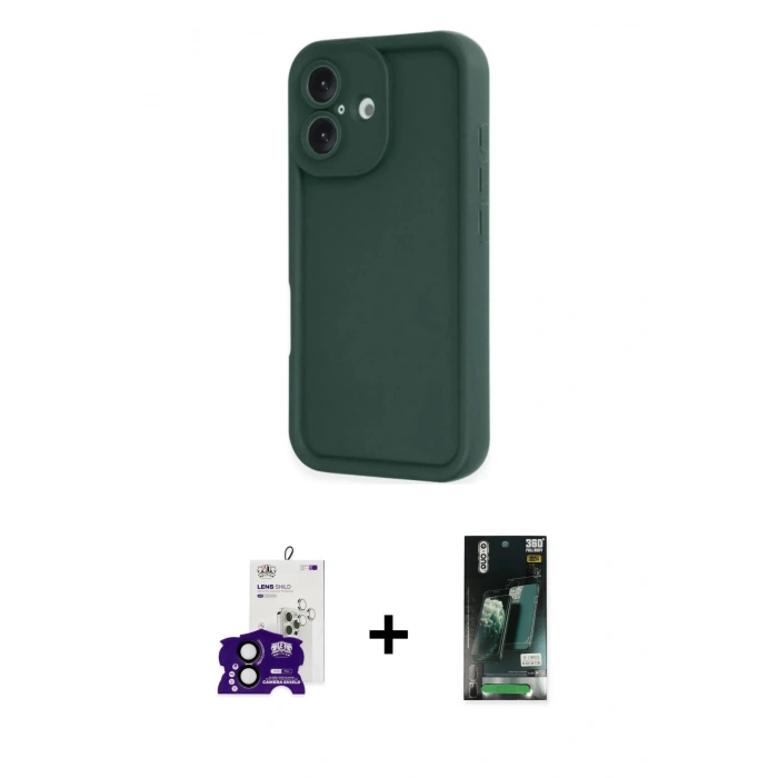 MARSİLYAN™- iPhone 16 Kılıf Yankı Yansıma Özel Seri - Siyah 360 Mat Full Body Arka Koruyucu + Bilvis Titan Kamera Lens - SH