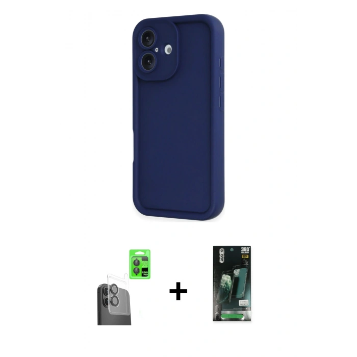 MARSİLYAN™- iPhone 16 Kılıf Yankı Yansıma Özel Seri - Siyah 360 Mat Full Body Arka Koruyucu + Raze Metal Kamera Lens - SH