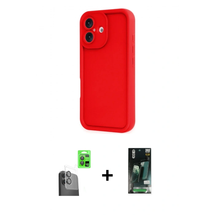 MARSİLYAN™- iPhone 16 Kılıf Yankı Yansıma Özel Seri - Siyah 360 Mat Full Body Arka Koruyucu + Raze Metal Kamera Lens - SH