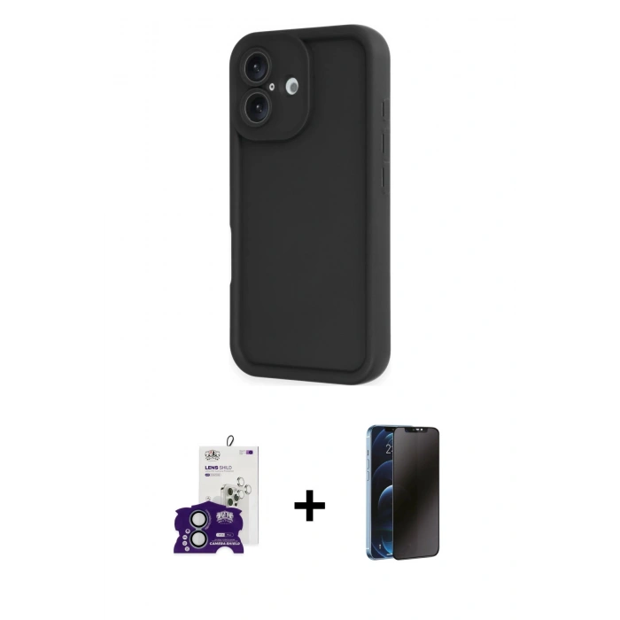 MARSİLYAN™- iPhone 16 Kılıf Yankı Yansıma Özel Seri - Siyah 3D Antistatik Hayalet Cam Ekran Koruyucu + Bilvis Titan Kamera Lens - YL