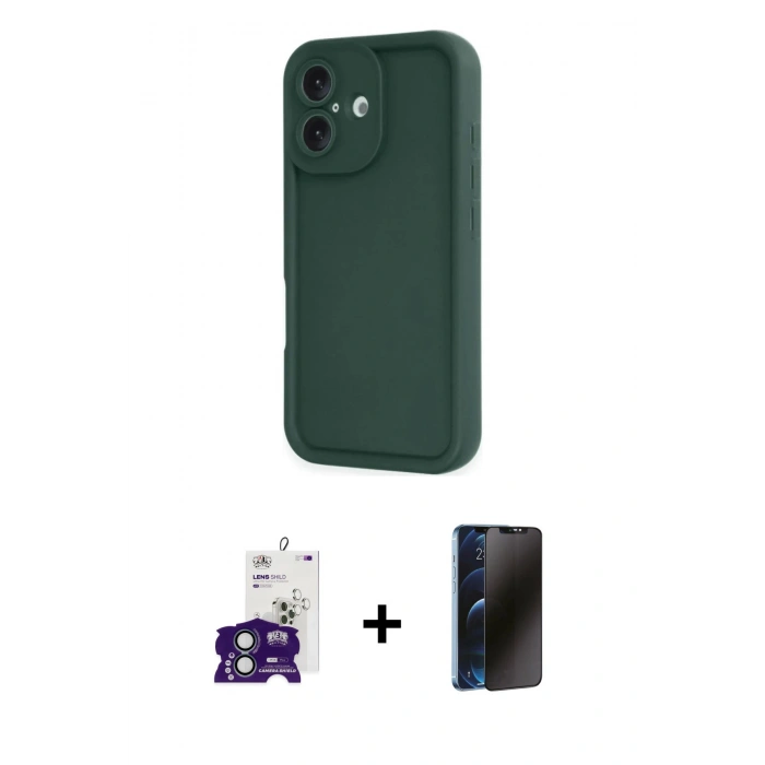 MARSİLYAN™- iPhone 16 Kılıf Yankı Yansıma Özel Seri - Siyah 3D Antistatik Hayalet Cam Ekran Koruyucu + Bilvis Titan Kamera Lens - YL
