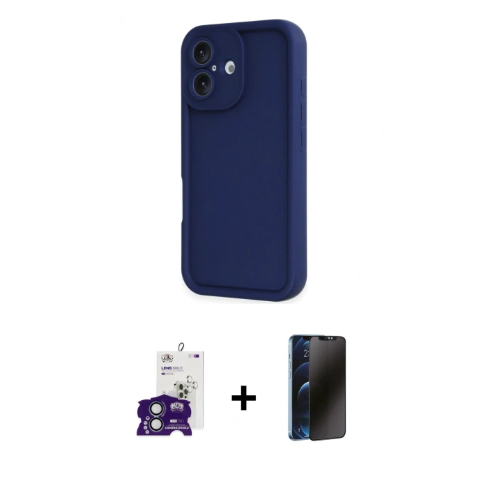 MARSİLYAN™- iPhone 16 Kılıf Yankı Yansıma Özel Seri - Siyah 3D Antistatik Hayalet Cam Ekran Koruyucu + Bilvis Titan Kamera Lens - YL