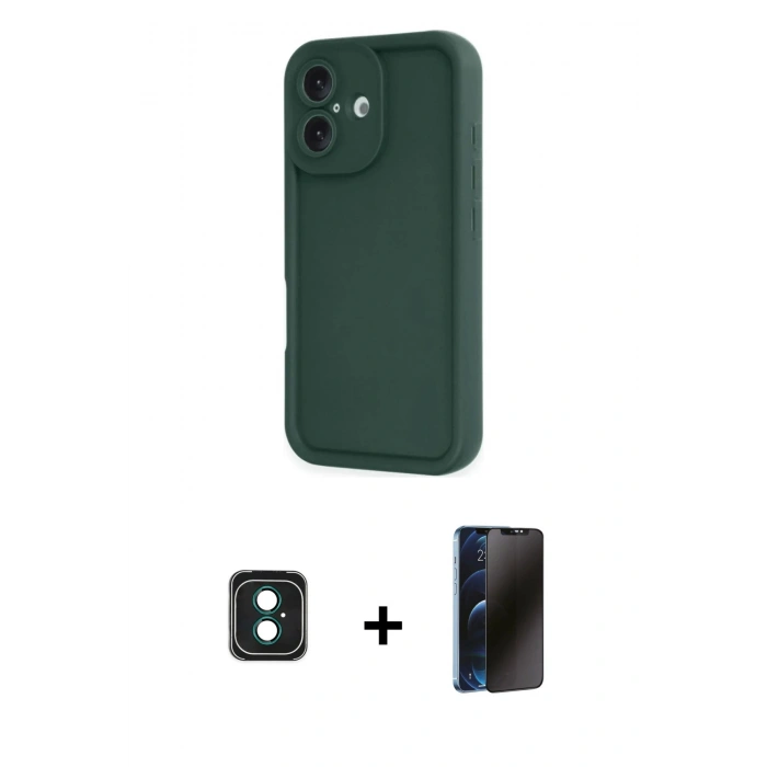 MARSİLYAN™- iPhone 16 Kılıf Yankı Yansıma Özel Seri - Siyah 3D Antistatik Hayalet Cam Ekran Koruyucu + PVD Metal Kamera Lens - YL
