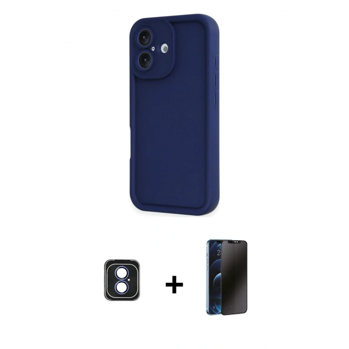 MARSİLYAN™- iPhone 16 Kılıf Yankı Yansıma Özel Seri - Siyah 3D Antistatik Hayalet Cam Ekran Koruyucu + PVD Metal Kamera Lens - MI