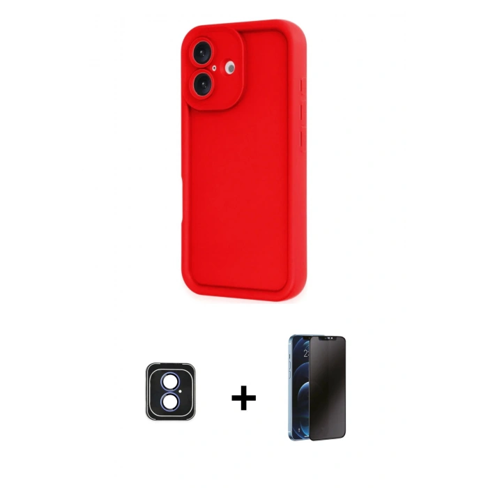 MARSİLYAN™- iPhone 16 Kılıf Yankı Yansıma Özel Seri - Siyah 3D Antistatik Hayalet Cam Ekran Koruyucu + PVD Metal Kamera Lens - MI