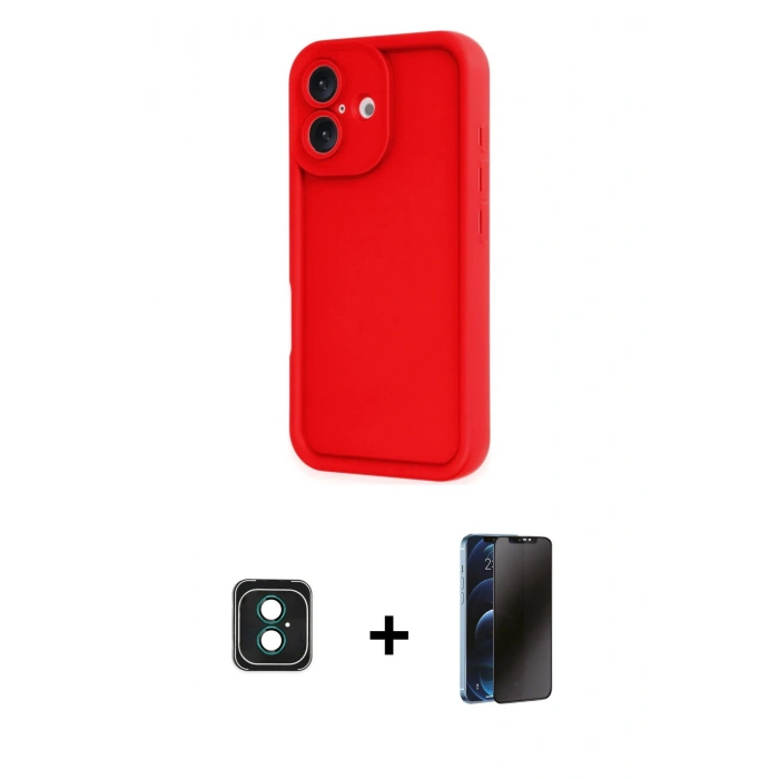 MARSİLYAN™- iPhone 16 Kılıf Yankı Yansıma Özel Seri - Siyah 3D Antistatik Hayalet Cam Ekran Koruyucu + PVD Metal Kamera Lens - YL