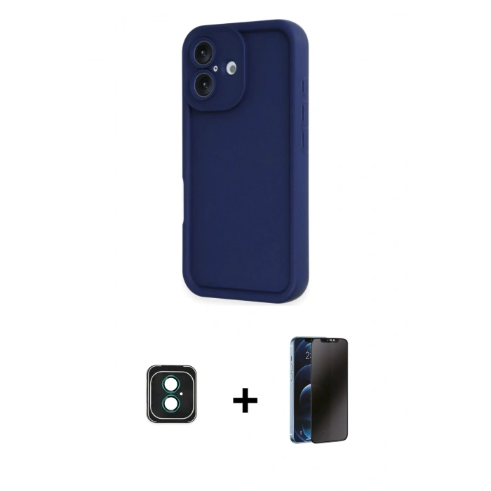 MARSİLYAN™- iPhone 16 Kılıf Yankı Yansıma Özel Seri - Siyah 3D Antistatik Hayalet Cam Ekran Koruyucu + PVD Metal Kamera Lens - YL