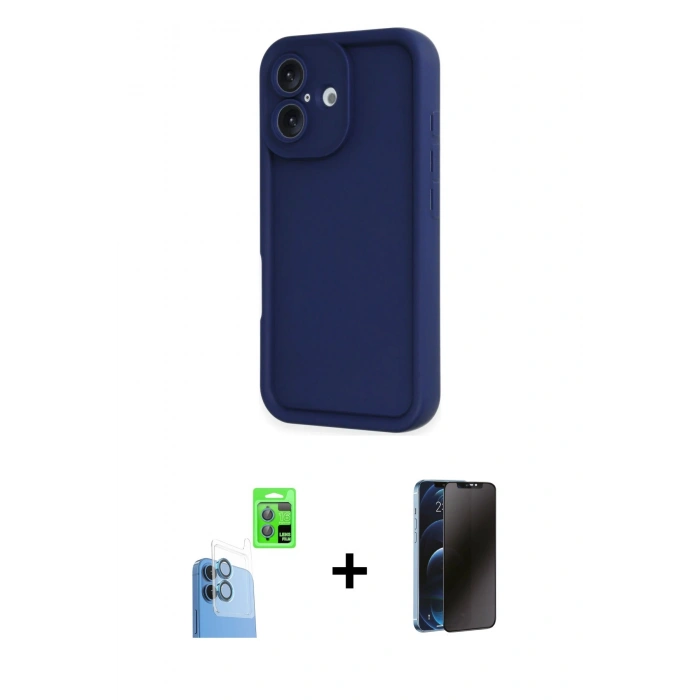 MARSİLYAN™- iPhone 16 Kılıf Yankı Yansıma Özel Seri - Siyah 3D Antistatik Hayalet Cam Ekran Koruyucu + Raze Metal Kamera Lens - LT