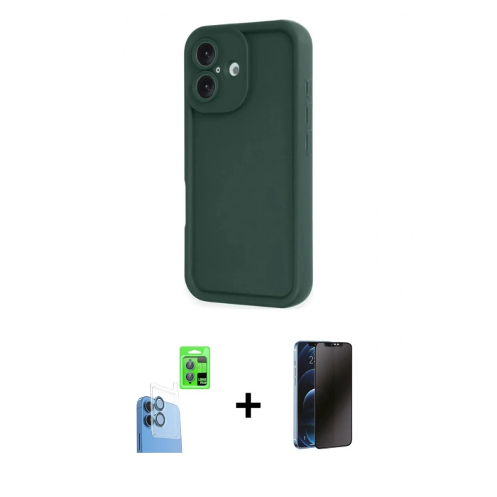 MARSİLYAN™- iPhone 16 Kılıf Yankı Yansıma Özel Seri - Siyah 3D Antistatik Hayalet Cam Ekran Koruyucu + Raze Metal Kamera Lens - LT