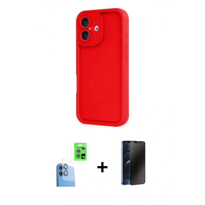 MARSİLYAN™- iPhone 16 Kılıf Yankı Yansıma Özel Seri - Siyah 3D Antistatik Hayalet Cam Ekran Koruyucu + Raze Metal Kamera Lens - LT