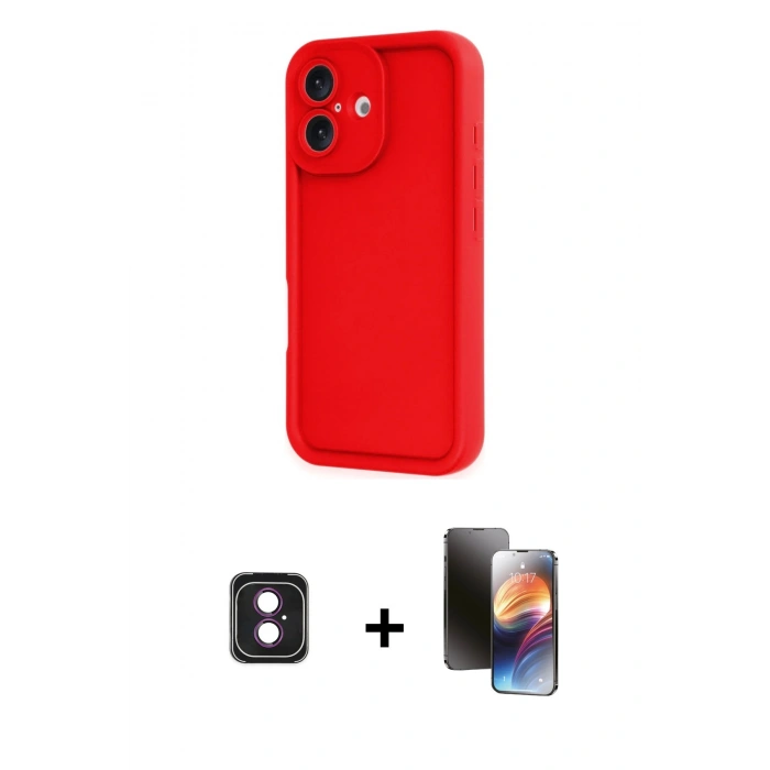 MARSİLYAN™- iPhone 16 Kılıf Yankı Yansıma Özel Seri - Siyah 3D Antistatik Mat Seramik Nano Ekran Koruyucu + PVD Metal Kamera Lens - PE
