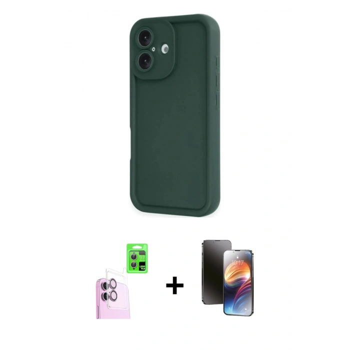 MARSİLYAN™- iPhone 16 Kılıf Yankı Yansıma Özel Seri - Siyah 3D Antistatik Mat Seramik Nano Ekran Koruyucu + Raze Metal Kamera Lens - PE