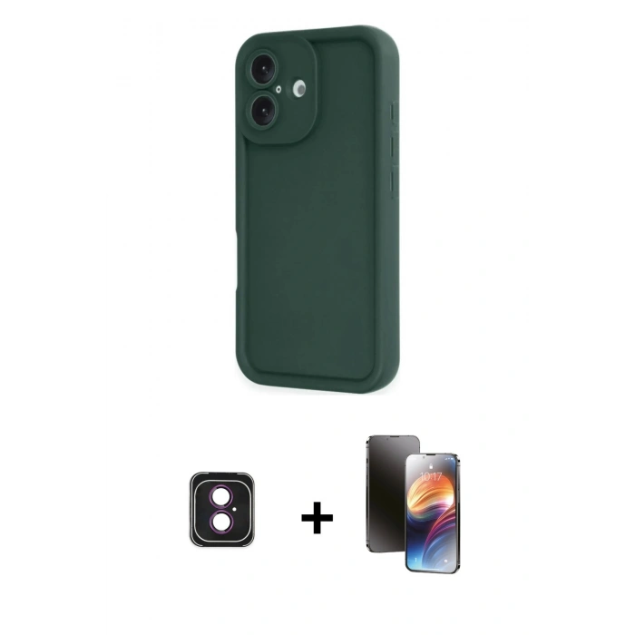 MARSİLYAN™- iPhone 16 Kılıf Yankı Yansıma Özel Seri - Siyah 3D Antistatik Mat Seramik Nano Ekran Koruyucu + PVD Metal Kamera Lens - PE