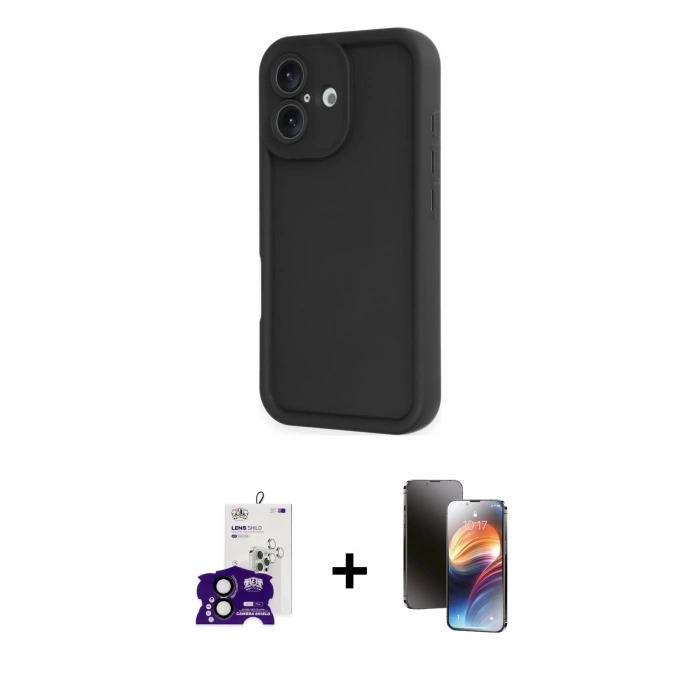 MARSİLYAN™- iPhone 16 Kılıf Yankı Yansıma Özel Seri - Siyah 3D Antistatik Mat Seramik Nano Ekran Koruyucu + Bilvis Titan Kamera Lens - SH