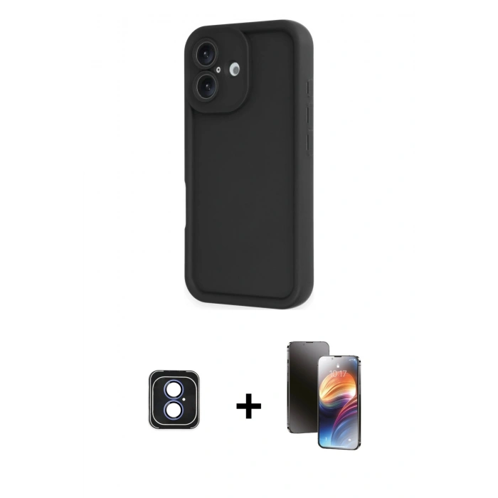 MARSİLYAN™- iPhone 16 Kılıf Yankı Yansıma Özel Seri - Siyah 3D Antistatik Mat Seramik Nano Ekran Koruyucu + PVD Metal Kamera Lens - MI