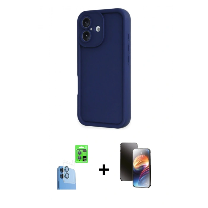 MARSİLYAN™- iPhone 16 Kılıf Yankı Yansıma Özel Seri - Siyah 3D Antistatik Mat Seramik Nano Ekran Koruyucu + Raze Metal Kamera Lens - LT