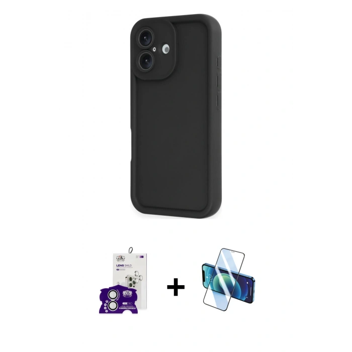 MARSİLYAN™- iPhone 16 Kılıf Yankı Yansıma Özel Seri - Siyah 3D Antistatik Seramik Nano Ekran Koruyucu + Bilvis Titan Kamera Lens - GS
