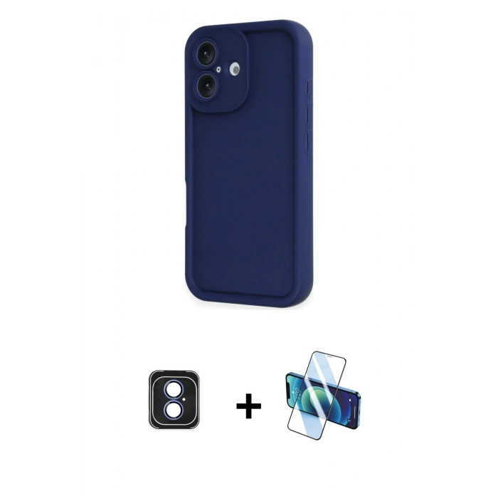 MARSİLYAN™- iPhone 16 Kılıf Yankı Yansıma Özel Seri - Siyah 3D Antistatik Seramik Nano Ekran Koruyucu + PVD Metal Kamera Lens - MI