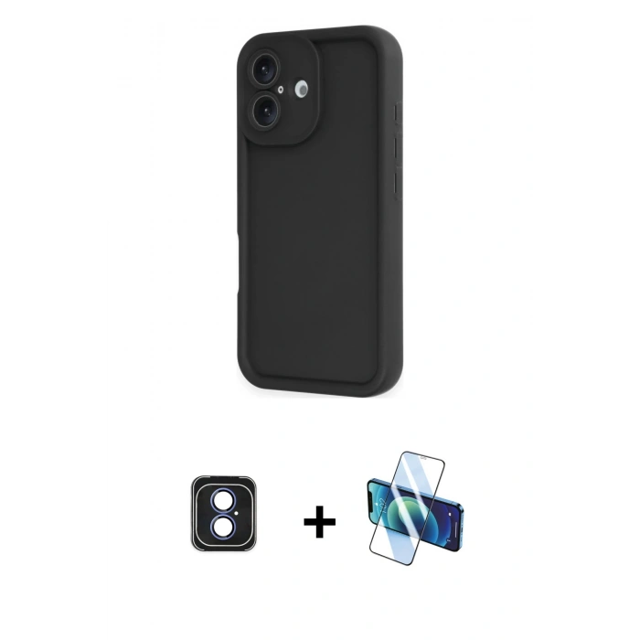 MARSİLYAN™- iPhone 16 Kılıf Yankı Yansıma Özel Seri - Siyah 3D Antistatik Seramik Nano Ekran Koruyucu + PVD Metal Kamera Lens - MI