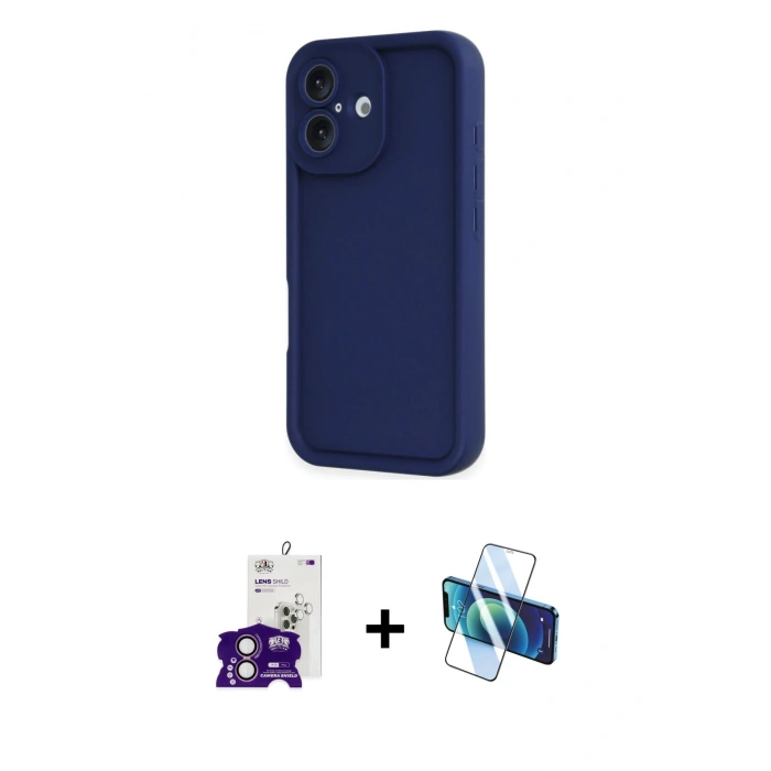 MARSİLYAN™- iPhone 16 Kılıf Yankı Yansıma Özel Seri - Siyah 3D Antistatik Seramik Nano Ekran Koruyucu + Bilvis Titan Kamera Lens - PE