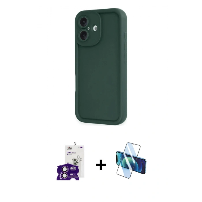 MARSİLYAN™- iPhone 16 Kılıf Yankı Yansıma Özel Seri - Siyah 3D Antistatik Seramik Nano Ekran Koruyucu + Bilvis Titan Kamera Lens - PE