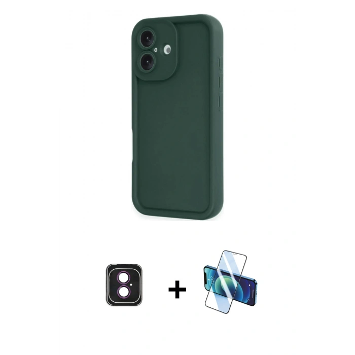 MARSİLYAN™- iPhone 16 Kılıf Yankı Yansıma Özel Seri - Siyah 3D Antistatik Seramik Nano Ekran Koruyucu + PVD Metal Kamera Lens - PE