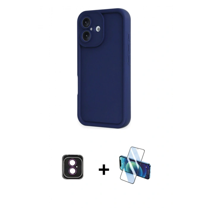 MARSİLYAN™- iPhone 16 Kılıf Yankı Yansıma Özel Seri - Siyah 3D Antistatik Seramik Nano Ekran Koruyucu + PVD Metal Kamera Lens - PE