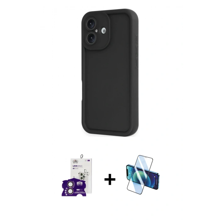 MARSİLYAN™- iPhone 16 Kılıf Yankı Yansıma Özel Seri - Siyah 3D Antistatik Seramik Nano Ekran Koruyucu + Bilvis Titan Kamera Lens - PE