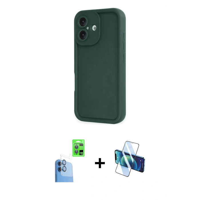 MARSİLYAN™- iPhone 16 Kılıf Yankı Yansıma Özel Seri - Siyah 3D Antistatik Seramik Nano Ekran Koruyucu + Raze Metal Kamera Lens - LT