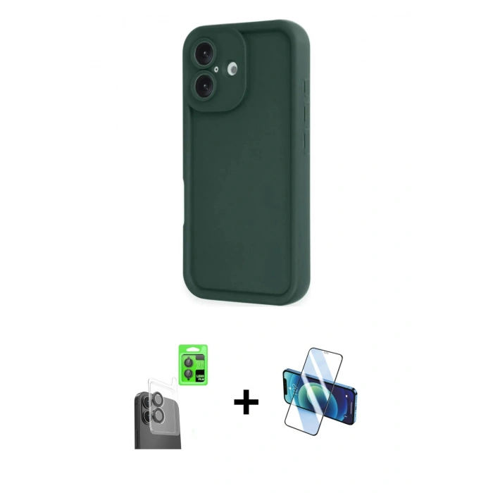 MARSİLYAN™- iPhone 16 Kılıf Yankı Yansıma Özel Seri - Siyah 3D Antistatik Seramik Nano Ekran Koruyucu + Siyah Raze Metal Kamera Lens