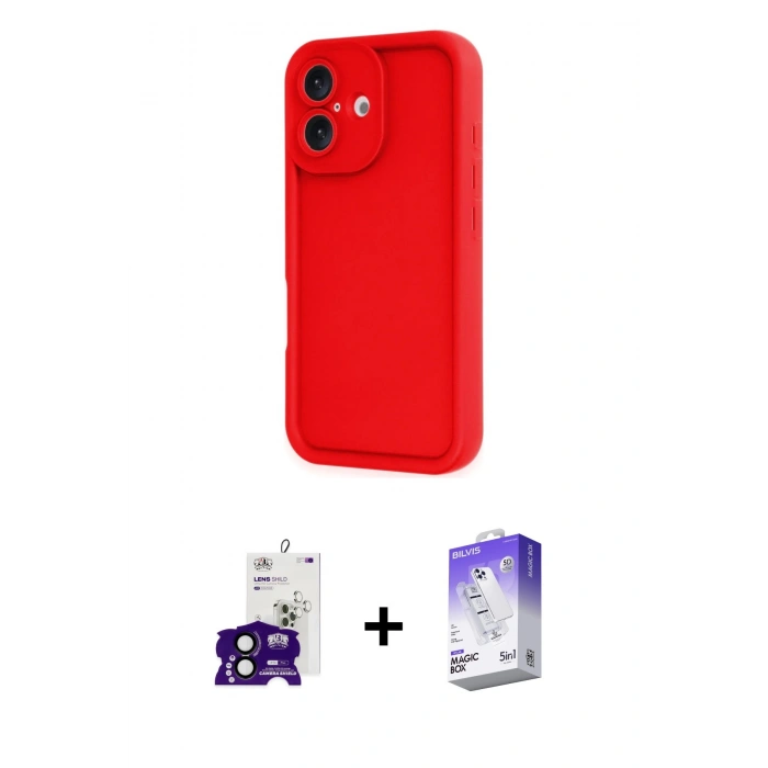 MARSİLYAN™- iPhone 16 Kılıf Yankı Yansıma Özel Seri - Siyah Bilvis 5in1 3D Magic Cam Ekran Koruyucu + Bilvis Titan Kamera Lens - SH