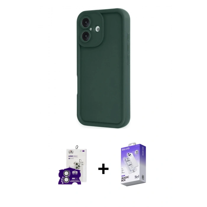 MARSİLYAN™- iPhone 16 Kılıf Yankı Yansıma Özel Seri - Siyah Bilvis 5in1 3D Magic Cam Ekran Koruyucu + Bilvis Titan Kamera Lens - GS