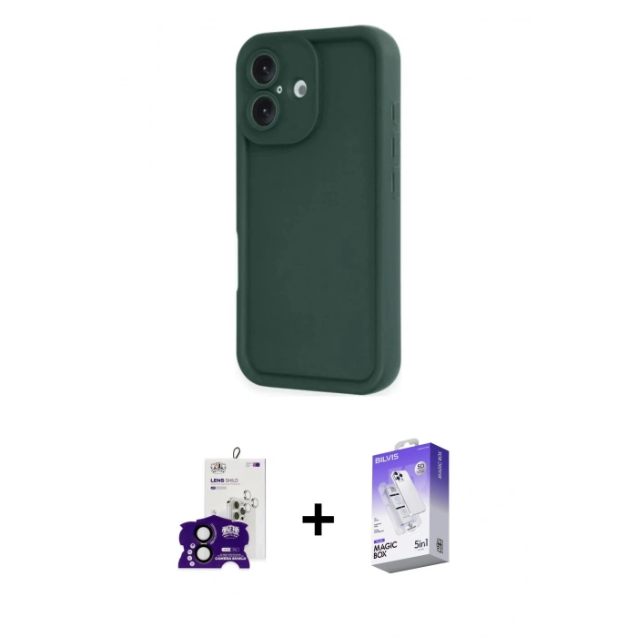 MARSİLYAN™- iPhone 16 Kılıf Yankı Yansıma Özel Seri - Siyah Bilvis 5in1 3D Magic Cam Ekran Koruyucu + Bilvis Titan Kamera Lens - SH