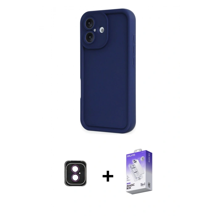 MARSİLYAN™- iPhone 16 Kılıf Yankı Yansıma Özel Seri - Siyah Bilvis 5in1 3D Magic Cam Ekran Koruyucu + PVD Metal Kamera Lens - PE