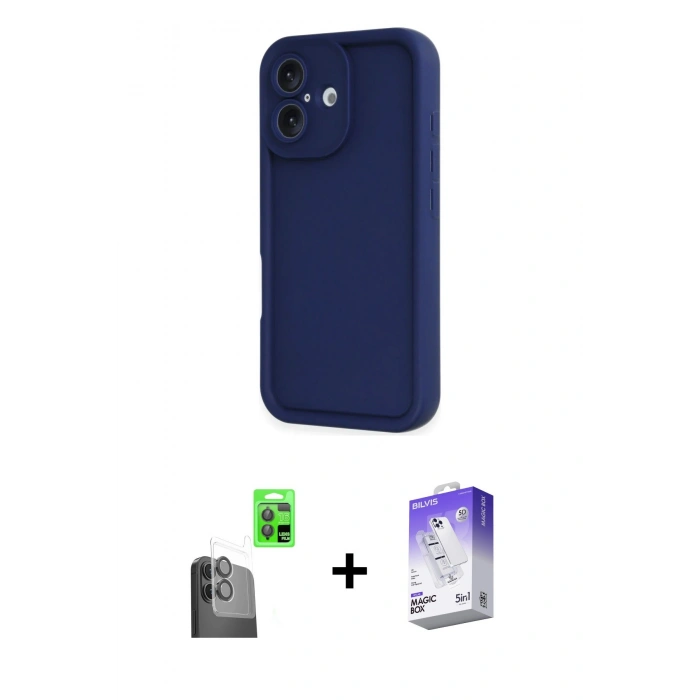 MARSİLYAN™- iPhone 16 Kılıf Yankı Yansıma Özel Seri - Siyah Bilvis 5in1 3D Magic Cam Ekran Koruyucu + Raze Metal Kamera Lens - SH